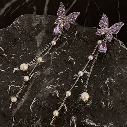 FIMBUL Silver Plated Butterfly Shaped Rhinestone Drop Earrings image 2