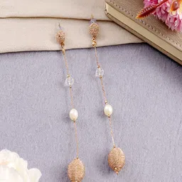 UNIVERSITY TRENDZ Gold-Plated Beaded Classic Drop Earrings image 2
