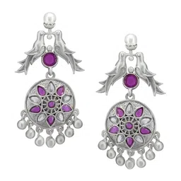 PRIVIU Silver-Plated American Diamond Studded Contemporary Drop Earrings image 3
