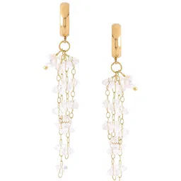 Yellow Chimes Women White Gold-Plated Contemporary Crystal Tassel Drop Earrings image 4