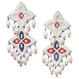 Moedbuille Silver-Plated Mirrors & Pearls Studded Contemporary Drop Earrings image 2