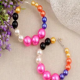 UNIVERSITY TRENDZ Gold-Plated Beaded Floral Hoop Earrings image 3