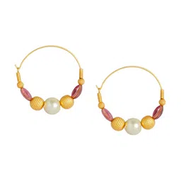 Anouk Pink And Yellow Gold Plated Artificial studded Beaded Hoop Earrings image 3