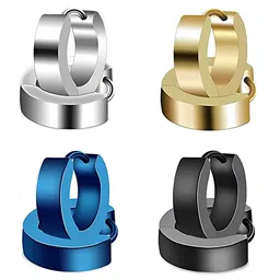 KARISHMA KREATIONS Men Set of 4 Stainless Steel Hoop Earrings image 3