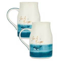 JCPL Blue & White Set of 2 Floral Printed Ceramic Glossy Cups and Mugs 350 ml Each image 2
