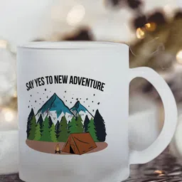 Gathari White & Blue Printed Glass Matte Coffee Mug - 350 ML image 2