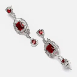 ZENEME Rhodium-Plated AD Studded Drop Earrings image 2