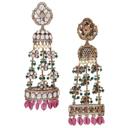 AURAA TRENDS 22KT Gold Plated Kundan Studded Contemporary Jhumkas image 4