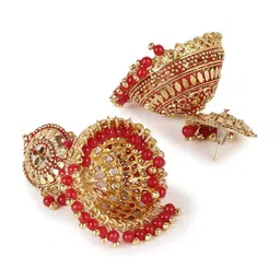 ANIKAS CREATION Gold-Plated Red Contemporary Jhumkas image 3