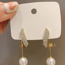 Celestique Gold-Plated Pearls Contemporary Oxidised Drop Earrings image 2