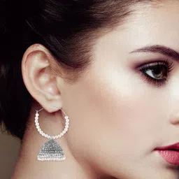 MEENAZ Silver-Plated Jhumkas Earrings image 5