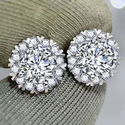Jewels Galaxy Silver Plated American Diamond Studded Circular Studs Earrings image 3