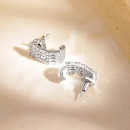 Rubans Rhodium-Plated Zircon Studded Geometric Studs Earrings image 4