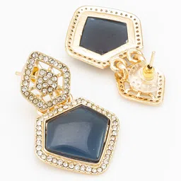 aadita Gold-Plated Geometric Stone Studded Drop Earrings image 2