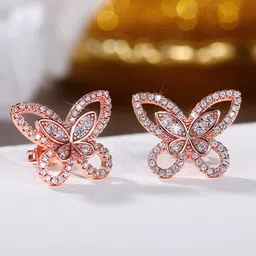 Jewels Galaxy Rose Gold Plated American Diamond Studded Butterfly Shaped Studs Earrings image 2