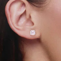 KAI JEWEL Rose Gold-Plated 925 Sterling Silver CZ Stone Studded Square Studs Earrings image 3