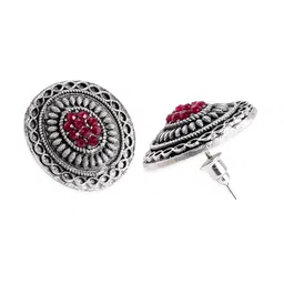 Rubans Oxidised Zircon-Studded Oval Studs Earrings image 3