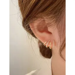 PolluxCraft Korean Gold-Plated Zircon Studded Contemporary Studs image 2