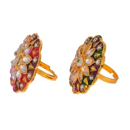 Silvermerc Designs Set Of 2 Gold-Plated Gold Kundan Studded Adjustable Finger Rings image 2