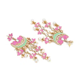 KARATCART Women Pink & Gold-Toned Classic Chandbalis Earrings image 4