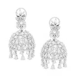 Yellow Chimes Silver-Toned Rhodium-Plated AD Studded Jhumka Earrings image 3