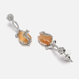 ZENEME Rhodium-Plated AD Studded Teardrop Shaped Drop Earrings image 2