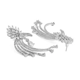 Rubans Silver-Plated White AD Studded Drop Earrings image 4