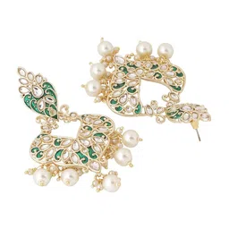 Shoshaa Gold-Plated Contemporary Kundan Drop Earrings image 3