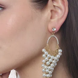 DressBerry White Gold-Plated Contemporary Drop Earrings image 2