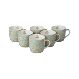 CDI Blue & White 6 Pieces Ethnic Motifs Printed Bone China Glossy Mugs 150ml Each image 3