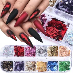 huda crush 12 Color Nail Art Glitter Paiette Gold Silver Nail Laser Foil Nail Fla image 2