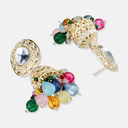 ATIBELLE Gold-Plated Kundan Studded Dome Shaped Jhumkas Earrings image 4