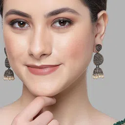 KARATCART Gold-Plated Contemporary Jhumkas image 2