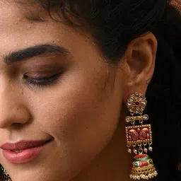 SOHI Gold-Toned & Red Dome Shaped Jhumkas Earrings image 4