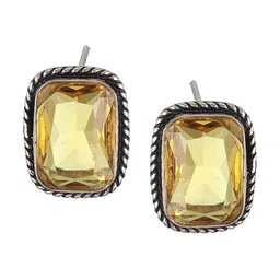Saraf RS Jewellery Rhodium Plated Stone Studded Square Shaped Stud Earrings image 2