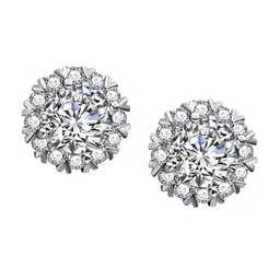 Jewels Galaxy Silver Plated American Diamond Studded Circular Studs Earrings image 2
