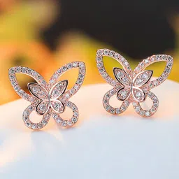 Jewels Galaxy Rose Gold Plated American Diamond Studded Butterfly Shaped Studs Earrings image 5