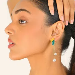 ToniQ Gold-Plated Leaf Shaped Drop Earrings-image-73