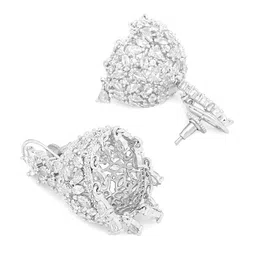 Yellow Chimes Silver-Toned Rhodium-Plated AD Studded Jhumka Earrings image 4