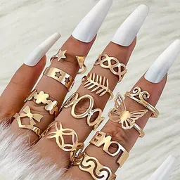 Jewels Galaxy Set of 12 Gold Plated Finger Ring image 4