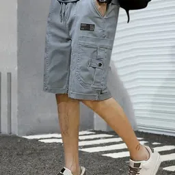 pitzz Solid Men Grey Cargo Shorts image 3
