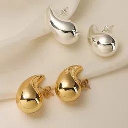 Jewels Galaxy Set Of 2 18k Gold Plated & Silver Plated Teardrop Shaped Stud Earrings image 4