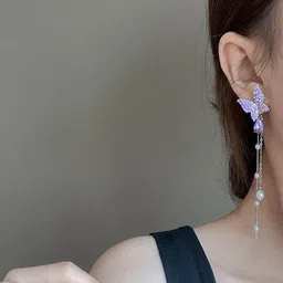 FIMBUL Silver Plated Butterfly Shaped Rhinestone Drop Earrings image 4