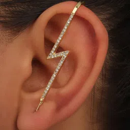 Vembley Pack Of 2 Gold-Plated CZ-Studded Contemporary Ear Cuff Earrings image 4
