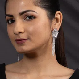 justpeachy Rhodium-Plated American Diamond Drop Earrings image 4