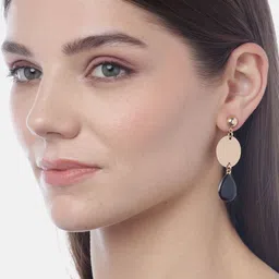 Carlton London Black Gold-Plated Enamelled Geometric Drop Earrings image 4