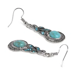 SOHI Blue & Silver-Toned Contemporary Drop Earrings image 4