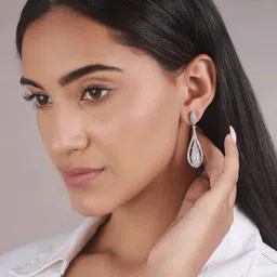 Priyaasi Silver Toned Contemporary American Diamond Drop Earrings image 4