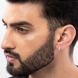 ORIONZ Men Sterling Silver Cubic Zirconia Studded Contemporary Hoop Earrings image 2