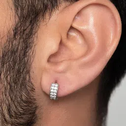 ORIONZ Men Sterling Silver Cubic Zirconia Studded Contemporary Hoop Earrings image 4
